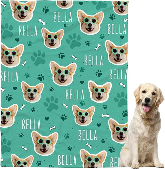 Personalized Pet Blanket,Custom Pet Blanket with Name Photo,Puppy Blanket Gift for Dogs Cats Lovers Mom Dad,Soft Cozy Fleece Throw for Bed Sofa Travel Extra Large 120"x90"