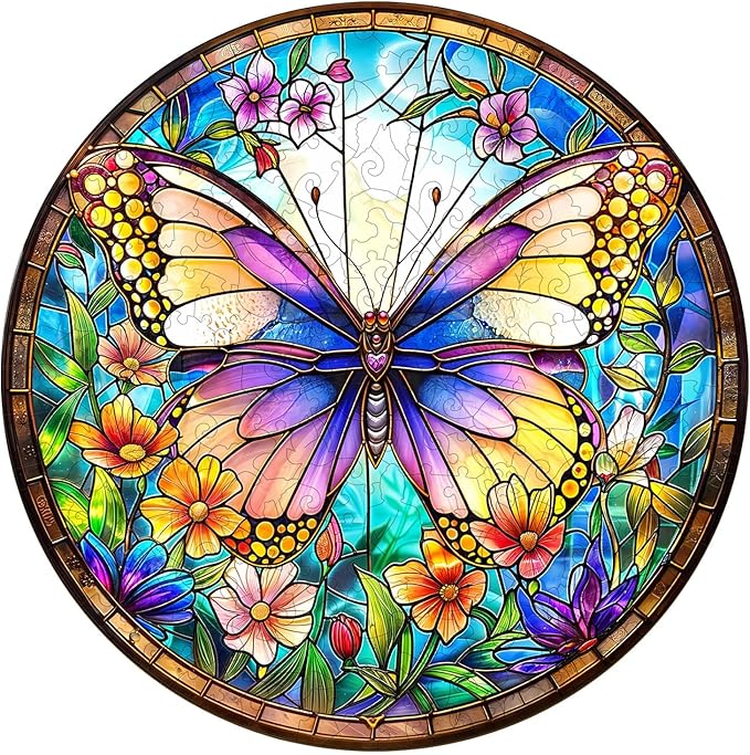 Wooden Puzzle for Adults-Colorful Butterfly Wooden Puzzle Unique Shape Advanced Wooden Jigsaw Puzzle for Adult, Wood Puzzles,Challenge Wooden Jigsaw Puzzle (M-11.4 * 11.4in-200pcs)
