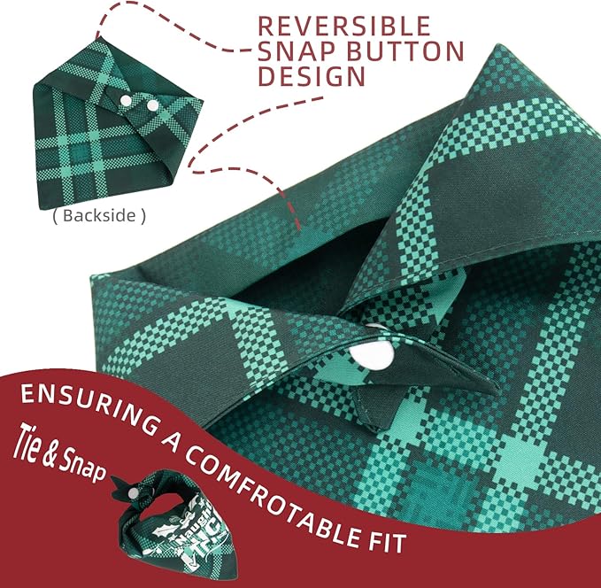 Christmas Dog Bandanas - Naughty Nice I Tried, Pets Funny Holiday Costume Gift Xmas Stocking Stuffers, Green Plaid, Small & Medium Breed, 5-25lbs