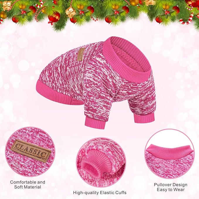 2 Pieces Pet Dog Classic Knitwear Sweater, Fleece Coat for Small,Medium Dogs,Warm Pet Dog Cat Clothes,Soft Puppy Customes for Chihuahua Yorkshire Tzu (Rose Red Orange,XXS)