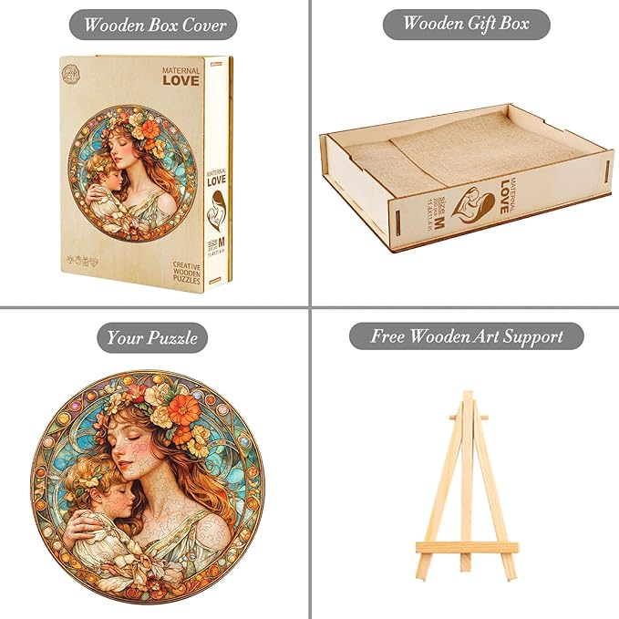 Jigfoxy Wooden Puzzle for Adults, Mom Mary Jigsaw Puzzles for Adult, Unique Animal Shape Wood Cut Puzzles, Christmas Thanksgiving Gifts for Friends Family (L-13.4 * 13.4in-300pcs)