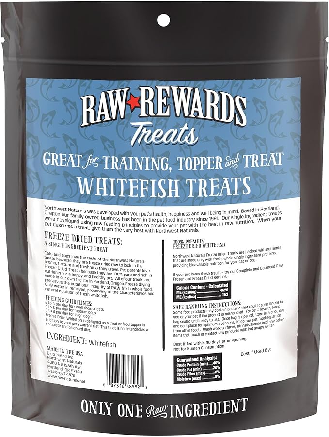 Northwest Naturals Raw Rewards Freeze-Dried Whitefish Treats for Dogs and Cats - Bite-Sized Pieces - Healthy, 1 Ingredient, Human Grade Pet Food, All Natural, Proudly Made in USA 10 Oz