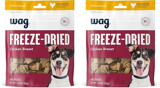 Amazon Brand - Wag Freeze-Dried Raw Single Ingredient Dog Treats Chicken Breast 3 Ounce (Pack of 2)