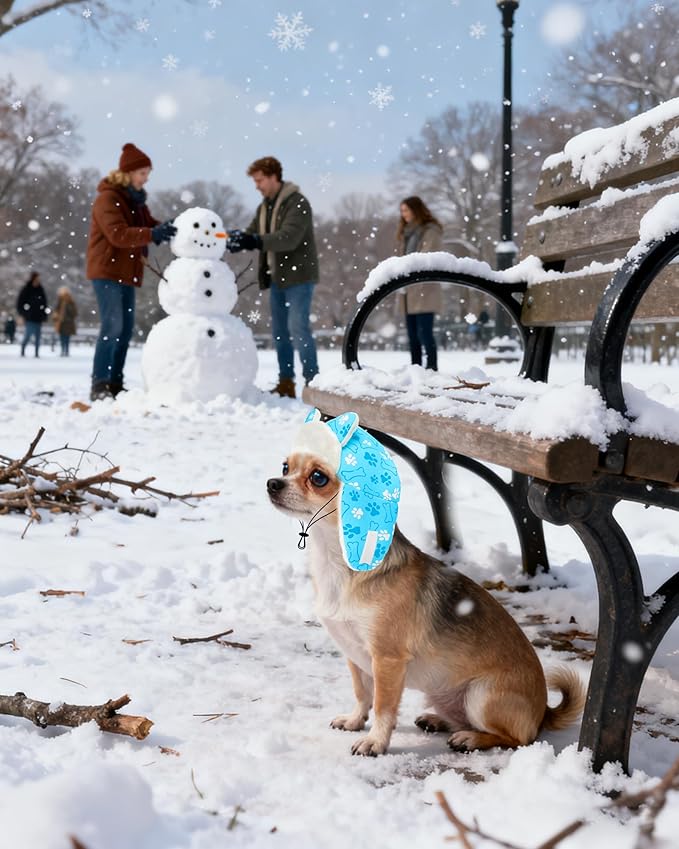 PET SHOW Dog Trapper Hat Winter Hat for Small Dogs Warm Fleece Aviator Hats with Ear Flaps Adjustable Outdoor Boy Puppy Pet Pilot Costume Cap S-Blue Paw/Without Ear Holes