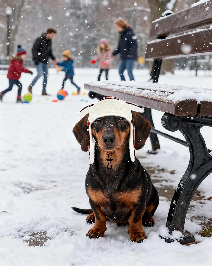 PET SHOW Dog Trapper Hat Winter Hat for Small Medium Dogs Fall Thanksgiving Warm Fleece Aviator Hats with Ear Flaps Adjustable Outdoor Boy Pet Pilot Costume Cap M-Orange Plaid/with Ear Holes