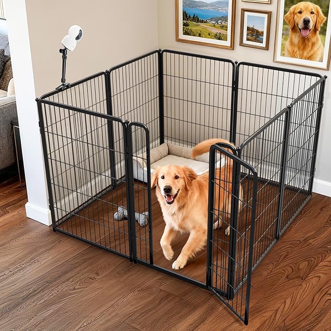 FXW Homeplus Unleashed Indoor Dog Playpen - Stress-Free and Safe Play, Heavy Duty 40 Inch 8 Panels with Playpen Camera Mount for Medium and Large Dogs, Black│Patented