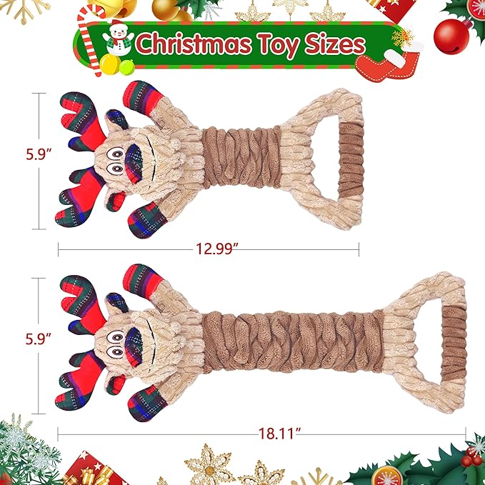 Christmas Dog Toys, Plush Squeaky Dog Toy with Crinkle Paper, Cute Christmas Puppy Toys with Cotton, Durable Interactive Dog Chew Toys for Puppy Small Medium Large Breed