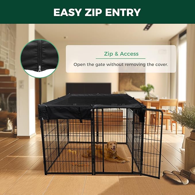 FXW Homeplus Unleashed Indoor Dog Playpen - Stress-Free and Safe Play, Heavy Duty 40 Inch 8 Panels with Playpen Cover for Medium and Large Dogs, Black│Patented