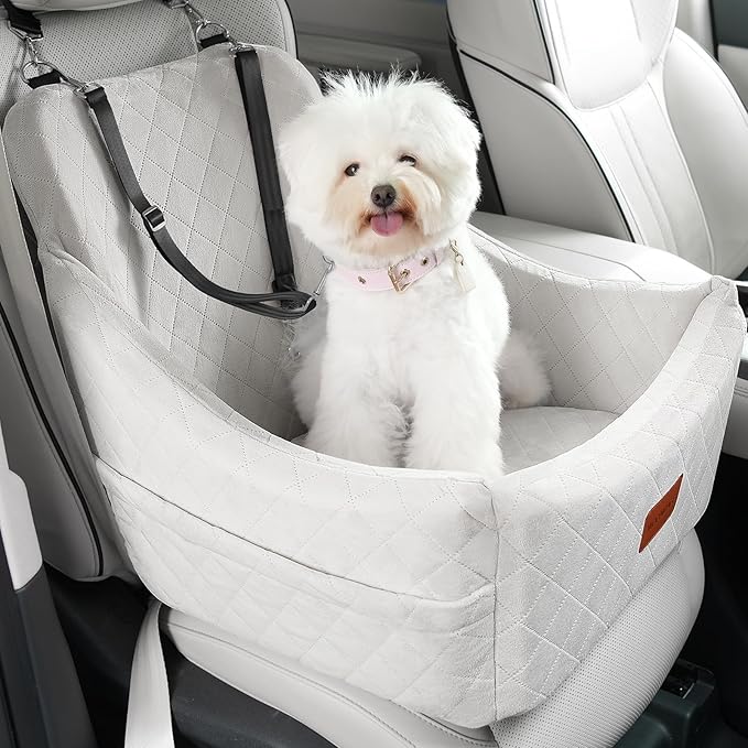 Dog Car Seat for Medium Sized Dog,Pet Travel Car Bed with Seat Belt Channle,Fully Detachable and Washable Car Dog Seat with Adjustable Straps,3 Straps Easy to Install (Beige)