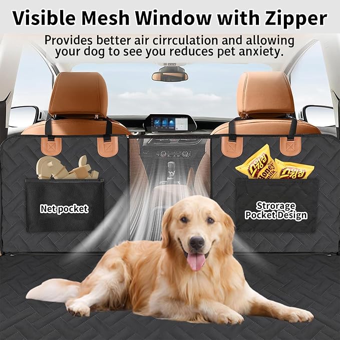 Back Seat Extender for Dogs,Dog Car Seat Cover for Back Seat,Hard Bottom Dog Bed for Car with Mesh Window,100% Waterproof and 600D Oxford Scratch-Resistant Backseat Car Seat for Cars Trucks and Suv
