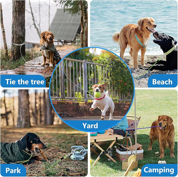 50ft Dog Tie Out Cable, Dog Leash Heavy Duty Tie Out Cable for Large Dogs Up to 250lbs Pull Force, Dogs Runner for Yard Outdoor and Camping, Super, Green