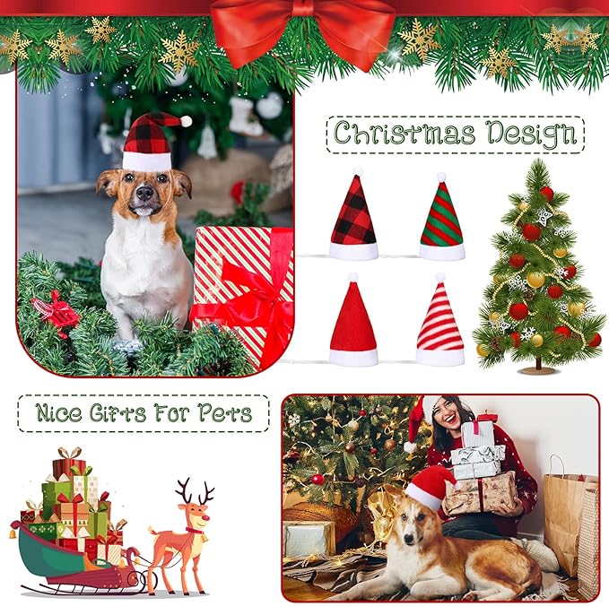 Svee 8 Pieces Christmas Santa Hats for Dog Cat with Adjustable Chin Strap Holiday Party Cute Costumes for Puppy Kitten Small Dogs and Cats Winter Party Dress up Props Supplies Gifts(Striped)