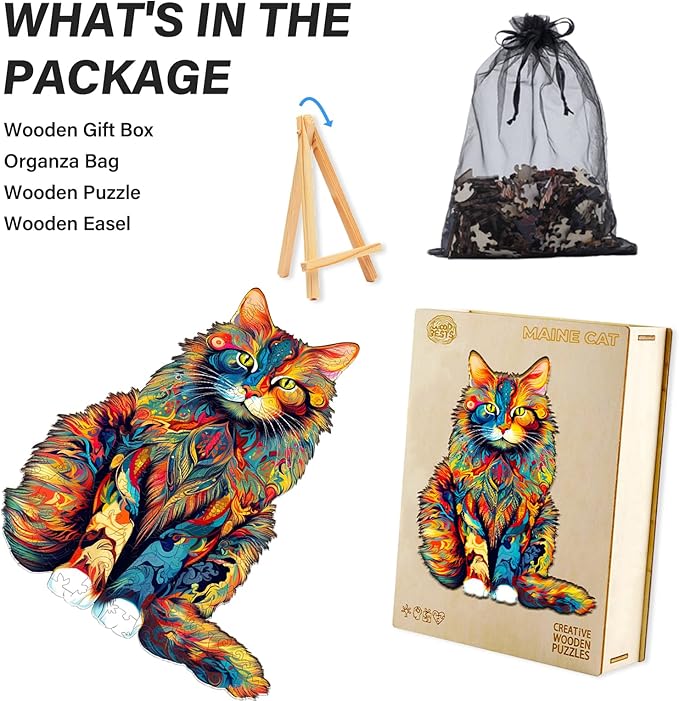 WOODBESTS Wooden Puzzles for Adults - Maine Coon, Cat Wooden Jigsaw Puzzle, Unique Animal Wood Puzzles Adult, Xmas Gifts for Puzzle Lovers(620 Pcs, XL, 23.6"x18.9")