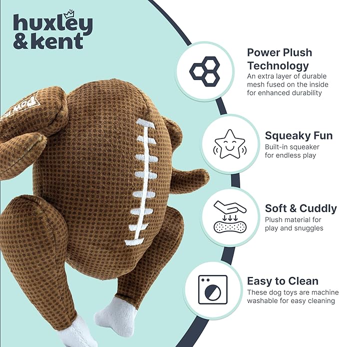Huxley & Kent Funny Dog Toy w/Squeaker – Thanksgiving Fall Power Plush Squeaky Dog Toys for Small, Medium & Large Dogs – Soft Stuffed Animal for Indoor Play & Fetch - Turkey Bowl, Jumbo