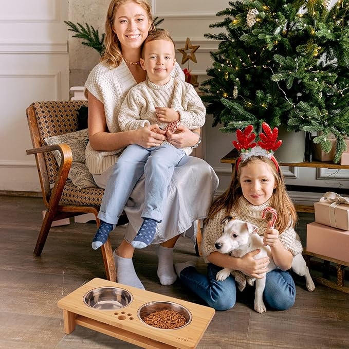 HTB Elevated Dog Bowls,Raised Dog Bowl Stand with 2 Stainless Steel Bowls, Elevated Raised Dog Bowls for Large Medium Small Sized Dogs