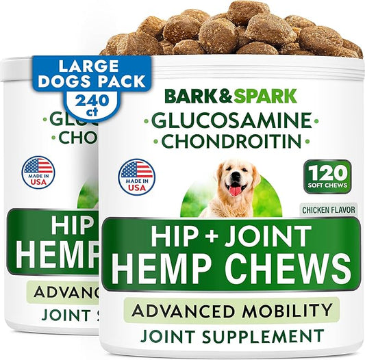 Hemp Chews Dogs Hip Joint Pain Relief - Glucosamine Chondroitin Hemp Treats for Joint Health - Dog Joint Supplement Large Breed & Small - Hemp Oil Pill - Canine Vitamin Treat Old Dog (240Ct/Chicken)