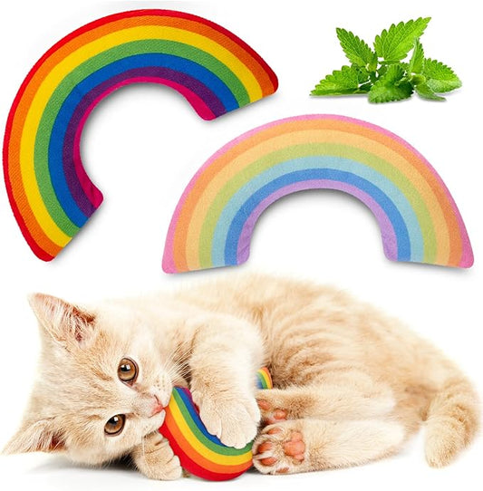 Cat Toys Rainbow Kicker, Stuffed Catnip Toys Pillow for Indoor Kitten Kitty, Interactive Cat Nip Chew Teeth Cleaning Toy for All Pet Breed 2 Pack
