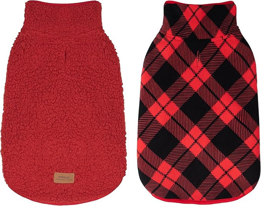 cyeollo Small Dog Coat, Sherpa Dog Winter Coat Reversible Fleece Doggie Jackets Doggy Sweater for Small Dogs Male with Leash Hole, Soft Cold Weather Pet Clothes, Buffalo Plaid M