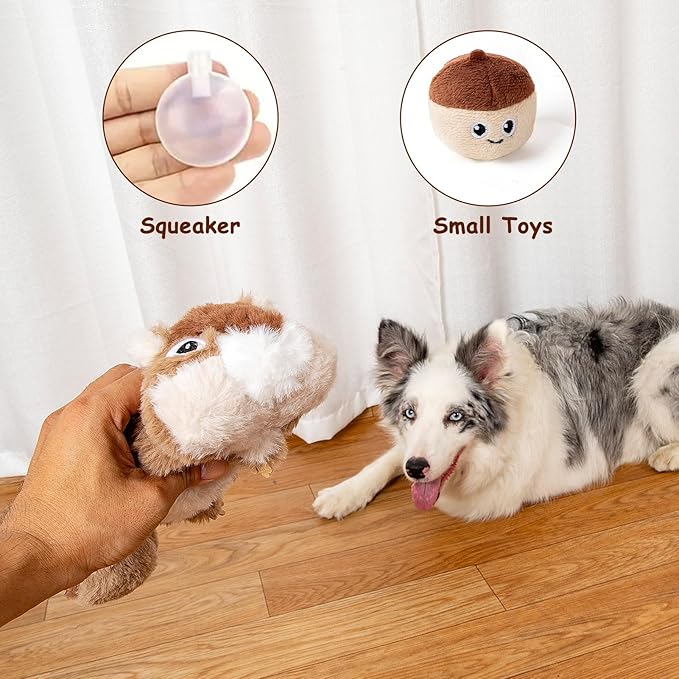 Hollypet Squeaky Dog Toy, Interactive Plush Hide and Seek Dog Toys for Small Medium Sized Dogs and Non-Aggressive Chewers, Puppy Teeth Clean Chew Toys, Pine Cone
