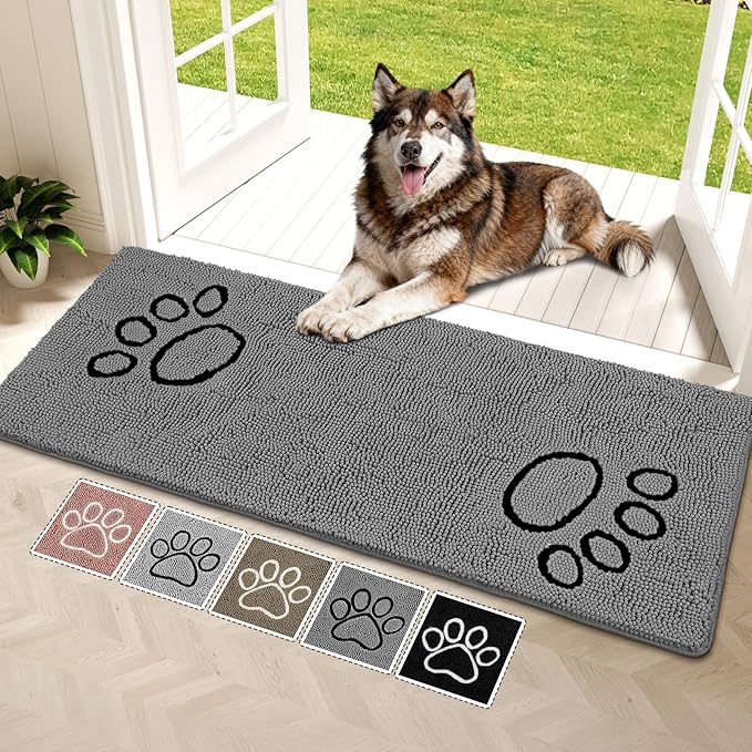 Super Absorbent Dog Door Mat, 60"*24“ Anti Slip Mat for Muddy Paws, Pet Rugs for Dirty Paws Washable That Absorbs Moisture and Dirt, for Dog Cage and Pet Resting Carpet