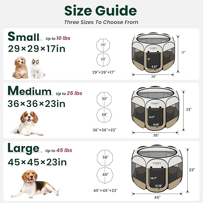 Love's cabin Pet Puppy Dog Playpen, Small Dog Tent Crates Cage Indoor/Outdoor, Portable Playpen for Cat, Foldable Pop Up Dog Kennel Playpen with Carring Case, Removable Zipper Top, Khaki