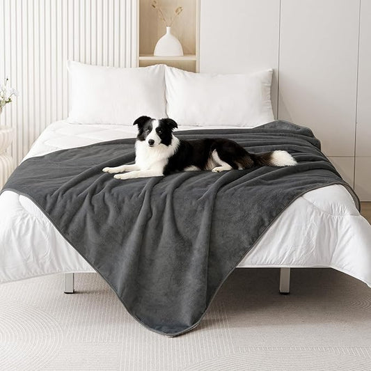 Smiry Waterproof Dog Bed Blanket, Leakproof Pet Throw Blanket for Bed Couch Sofa, Reversible Sherpa Fleece Furniture Protector Cover for Small Medium Large Dogs Cats (Dark Grey, 60x80 inches)