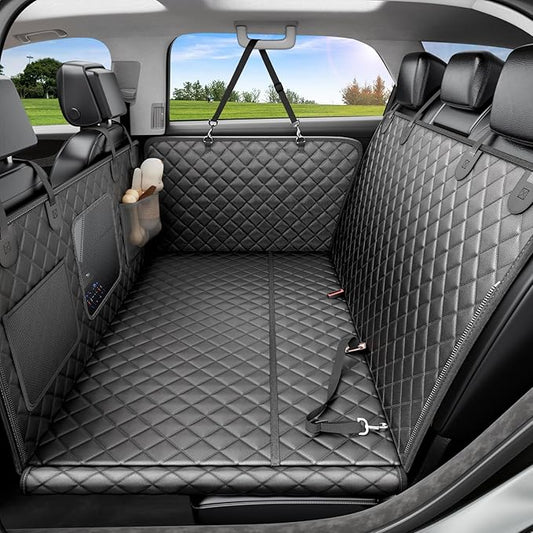 REEVAA Dog Car Seat Cover for Back Seat, Hard Bottom Dog Hammock, Pet Bed Extender for 2-4 Large/Medium Dogs, Waterproof Seat Protector, Universal L Size Fits for SUV Medium Truck, Black