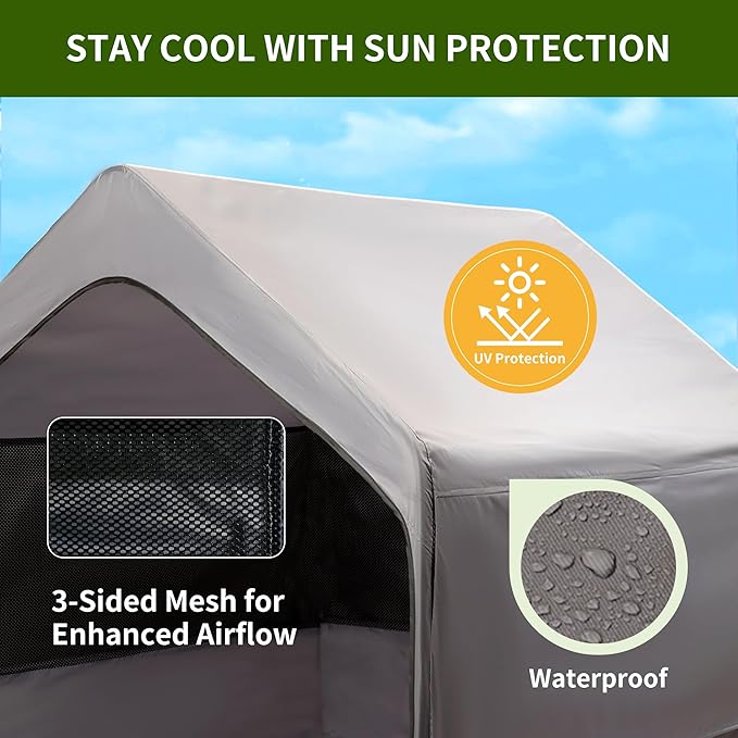 Extra Large Outdoor Dog Tent Replacement Canopy, Big Dog Shade Shelter with Three-Sided Breathable Mesh Windows 4'x 4'x 3.3', Canopy Roof Only (Metal Frame Not Included)