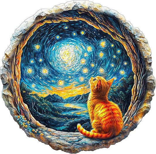 Jigfoxy Wooden Puzzles for Adults, Starry Night Wood Puzzles Adult, Unique Animal Shape Wooden Jigsaw Puzzles for Adults, Birthday Gifts for Puzzle Lovers, Family, Friend (L-13.4 * 13.2in-275pcs)