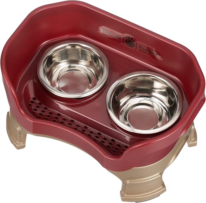 Neater Feeder Deluxe Mess Proof Dog Bowls Elevated for Small Breeds – Made in USA – No Spill Raised Dog Food Bowl Stand w/Leg Extensions – Stainless Steel Dog Food and Water Bowl Set – Red