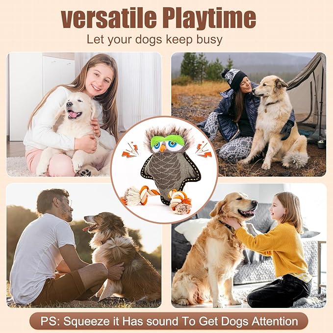 Tough Durable Squeaky Dog Toys for Aggressive chewers Interactive to Keep Them Busy, Funny Cute Plush Dogs Toy for Small Medium Large Breed Chewer Best Cute Birthday Gift (New Owl)