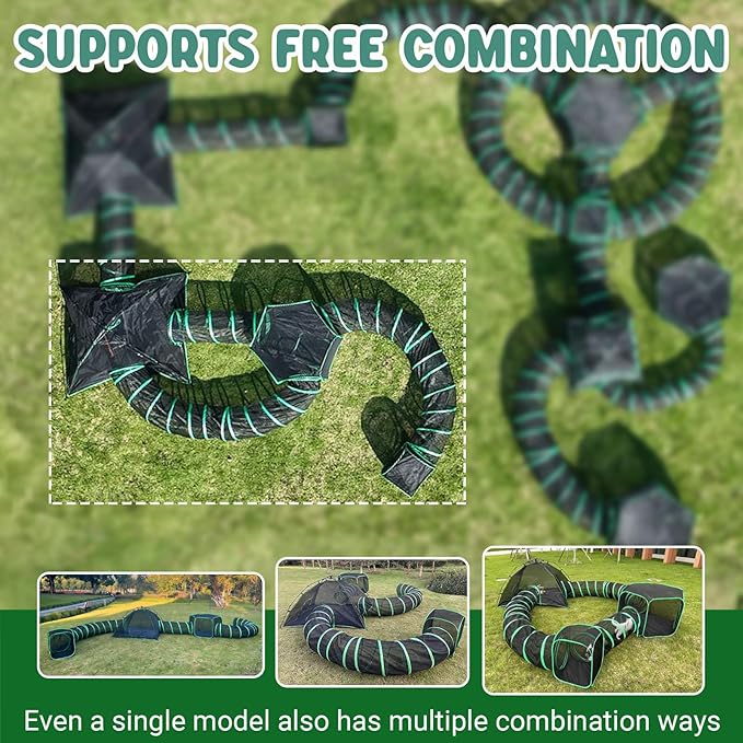 6-in-1 Cat Tents for Outside, Portable Outdoor Cat Enclosures for Indoor Cats, Pet Play Cage with Tunnels for Outside, Outdoor Catio, Pet Playpen Including 3 Tents and 3 Tunnels