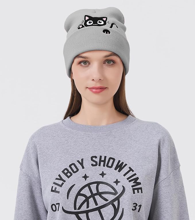 Cat Beanie Hats for Women Cute Cat Lovers Gifts Women's Winter Animal Knitted Hats for Girls