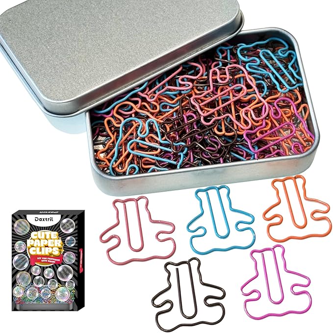 Cute Paper Clips, 60 PCS Bear Shaped Paper Clips Animal Bookmarks Clips, Assorted Colors, Fun Office Gifts for Women Men Coworkers Teachers Students Girls Boys, Christmas Gifts