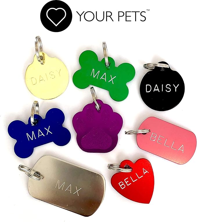 Love Your Pets Classic Aluminum Pet ID Tags - 2 Sided Deep Engraved, Made in USA - Personalized Dog, Cat & Pet Tags