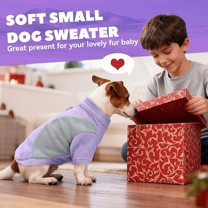 Small Dog Sweater with Leash Ring Soft Warm Fleece Fall Winter Dog Clothes Cute Cat Apparel Puppy Sweaters Classic Pullover Doggy Sweatshirts Chihuahua Costumes Cat Outfits(Purple,L)