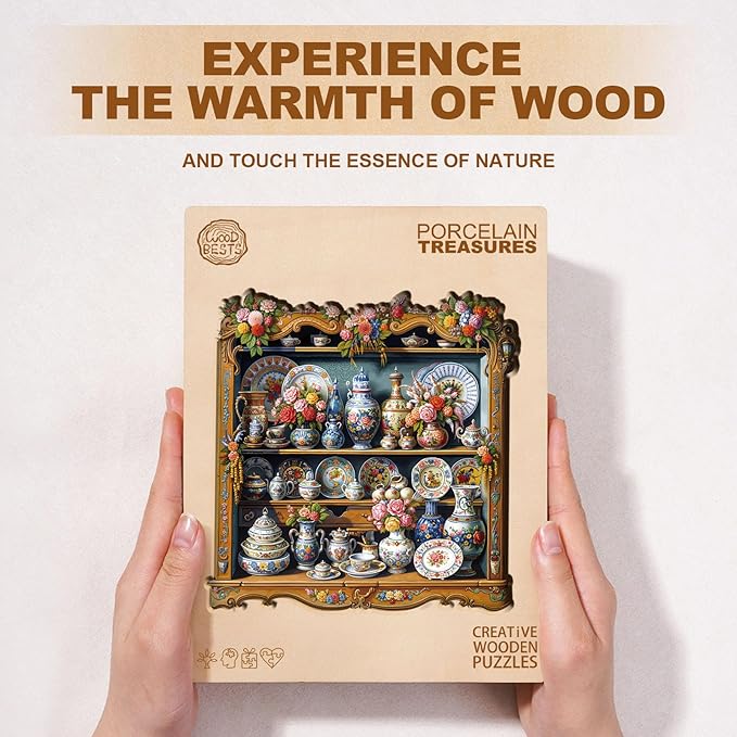 KAAYEE Wooden Puzzles for Adults, Porcelain Treasures Jigsaw Puzzles, 100 Piece Unique Shape Puzzle, Creative Gifts for Adults/Friends/Family, Family Game，Wall Decor(7.7 * 7.7in)