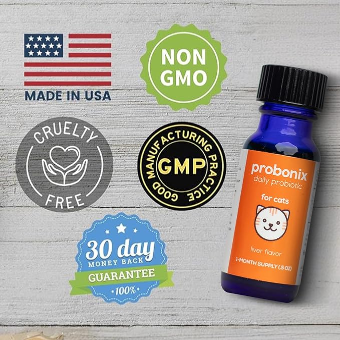 Humarian Probonix Liquid Probiotics for Cats - 8-Strain Cat Probiotic Drops to Fortify Feline Gut Health, Dental Health, Immunity and More - 30-Day Supply - Liver Flavor