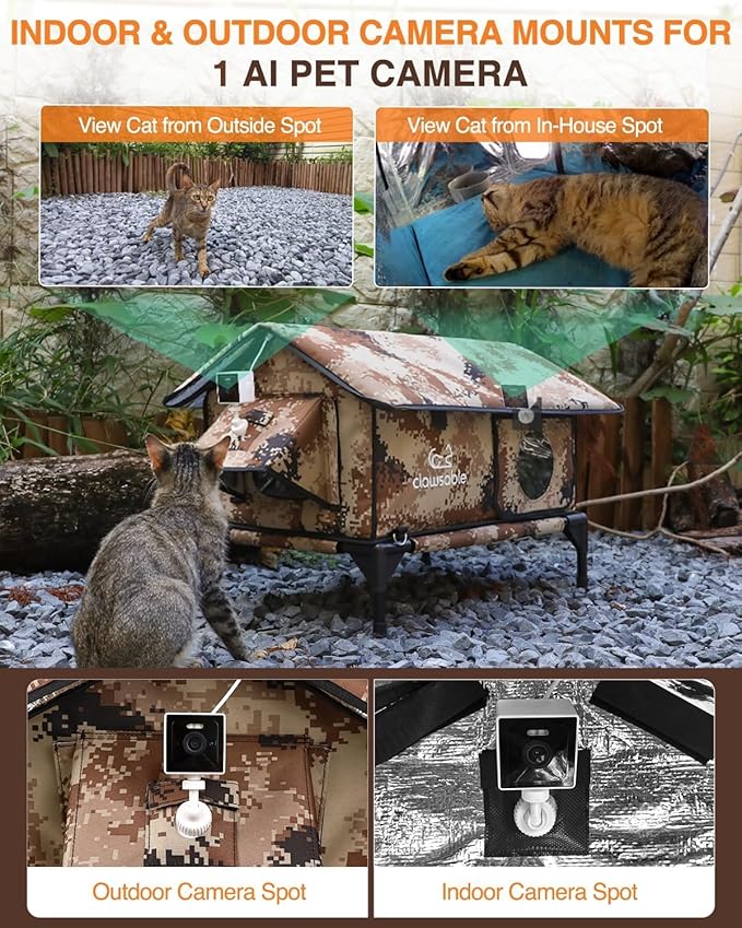 Indestructible Gable Roof Heated Cat House for Outside Winter, 100% Waterproof, Safe Escape Door, Insulated Outdoor Cat Shelter with Heater for Feral Barn Cat Kitty (Desert Camouflage, 15"x15"x19")