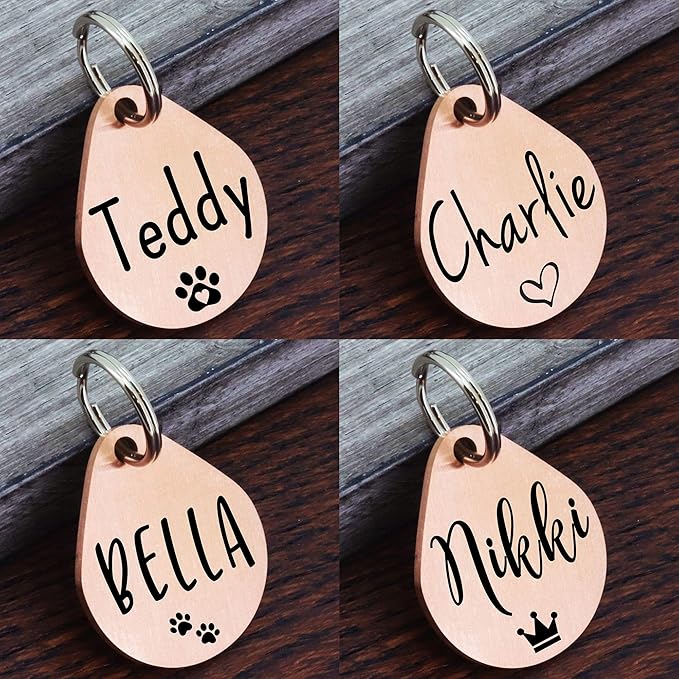 Ultra Joys Dog ID Tag, Custom Dog Tag Personalized Cat Tag, Pet ID Tag, Brushed Stainless Steel Teardrop Dog Tag Rose Gold Large