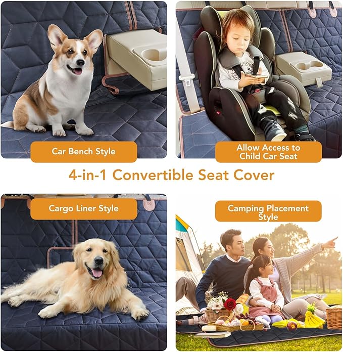 Dog Car Seat Cover for Back Seat, Heavy-Duty Non-Slip Waterproof Car Bench Protector for Pets,Compatible with Middle Armrests ，Dog Seat Cover Universal for Cars Trucks and SUVs