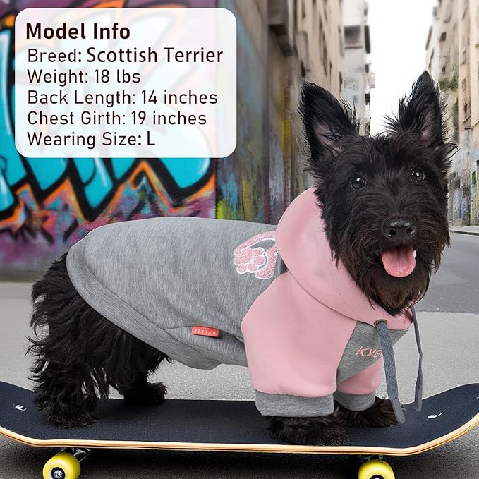 KYEESE Dog Hoodie Stretchy Dog Clothes for Small Dogs Comfort Cat Sweater Soft Pet Sweatshirt with Drawstring Cat Coat with Leash Hole Dogs Winter Coat for Cold Weather Warm Pet Clothes