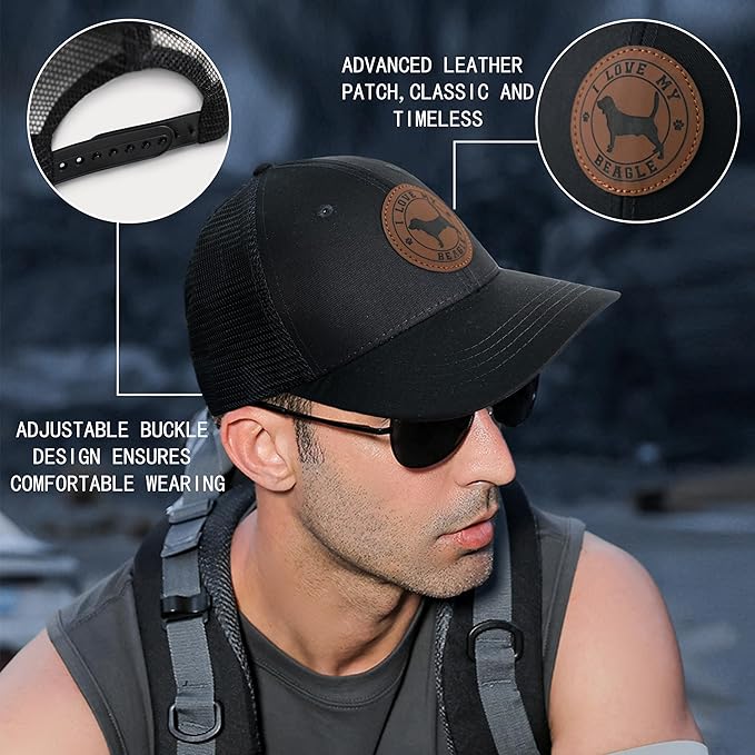 Dog Leather Patch Trucker Hat Gift - Adjustable Baseball Caps Dog Mesh Snapback Cap, Plastics Snapback Trucker Hats