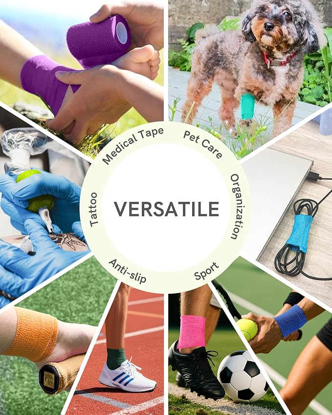 FriCARE Self Adhesive Bandage Wrap, Medical Tape in First Aid Kit, Cohesive Bandages for Wounds Sport Vet, 2 inches X 5 Yards 6 Rolls, Mystic Twilight