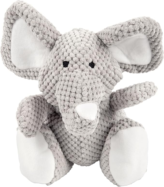goDog Checkers Elephant Tough Plush Toy with Chew Guard Technology, Durable Checkered Fabric & Squeaker for Active Play, Gray, Large