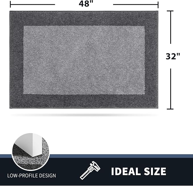 PURRUGS Dirt Trapping Door Mat 32" x 48", Non-Slip/Skid Machine Washable Entryway Rug, Shoes Scraper, Throw Rug, Super Absorbent Area Rug for Muddy Wet Shoes and Paws, Light Grey & Grey