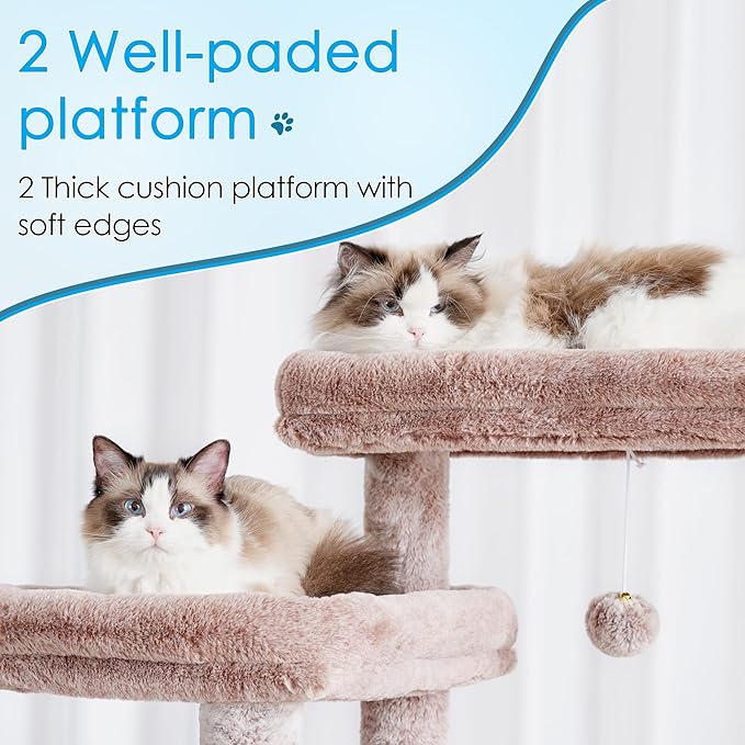 Hey-brother Cat Tree, 74 inches Multi-Level XL Large Cat Tower for Indoor Cats with Three Cat Condos, Two Large Top Decks and Cat Hairbrushfor Kittens, Cats and Pets,Muchroom MPJ035-MMU