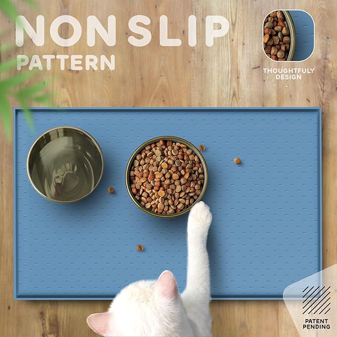 Dog Food Mat - 28x18 Raised Edges Dogs Mat for Food and Water Prevent Spill, Waterproof Cat Food Mats Protect Floors, Easy Clean Dog Bowl Mats for Food and Water, Silicone Pet Feeding Placemats