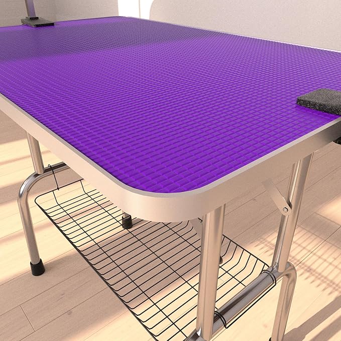 46" Dog Grooming Table Foldable Pet Grooming Tables with Adjustable Arm Noose Storage Mesh Tray Maximum Capacity Up to 330lbs Purple
