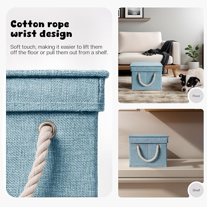 Dog Toy Basket with Lid, Dog Basket for Toys, Dog Toy Box with Cotton Rope Handles, Collapsible Storage Bins for Dog Toys, Dogs Storage Organizer, Blue